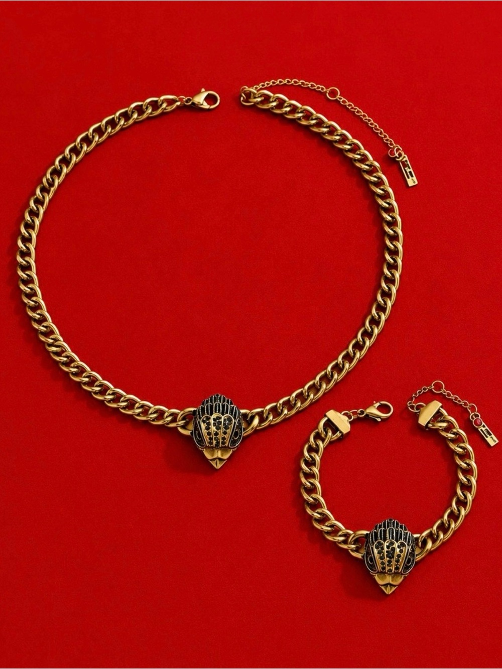 Antique gold eagle head necklace and bracelet set - Picture 7 of 14